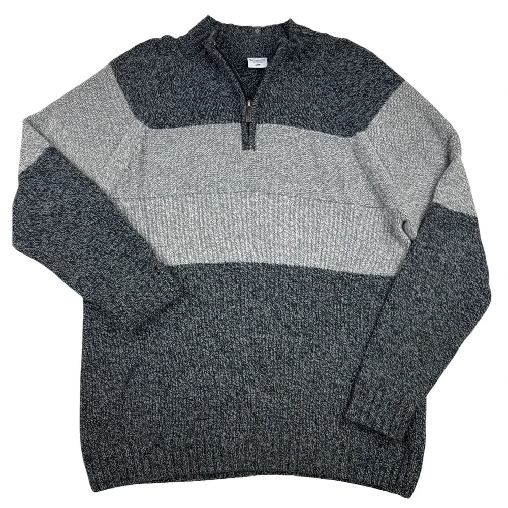Columbia Mens Grey Colorblock Quarter Zip Cotton Wool Blend Sweater XL EUC